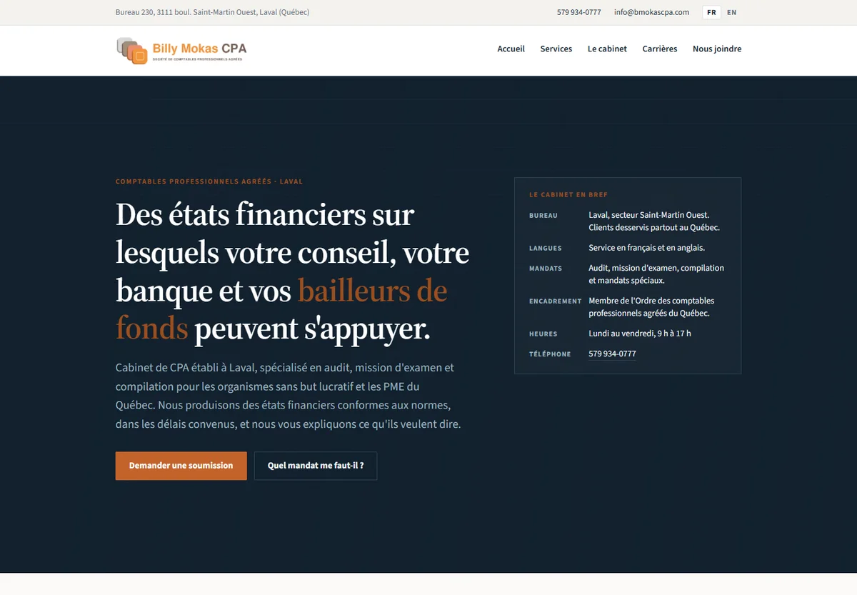 Billy Mokas CPA website screenshot