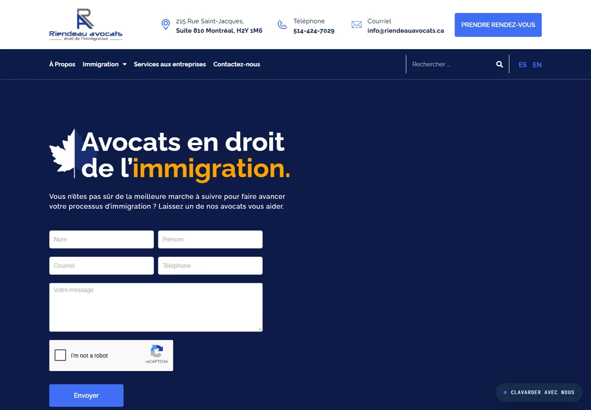 Riendeau Immigration website screenshot