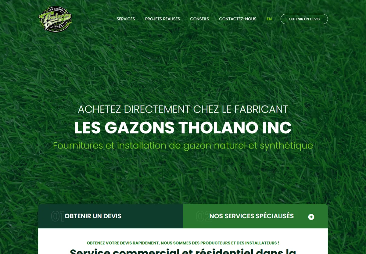 Les Gazons Tholano website screenshot
